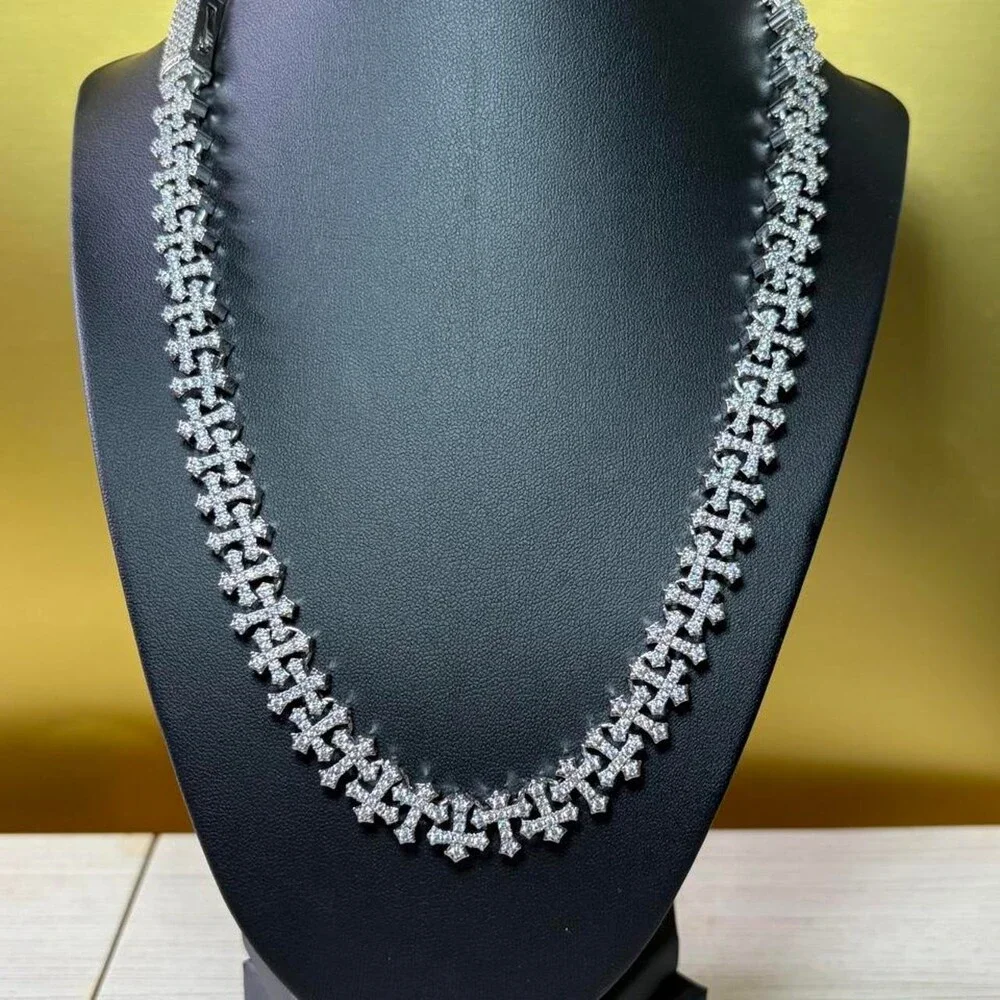 Silver Cross Cuban Chain Necklace 0615
